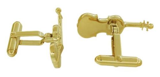 Violin Cufflinks in Sterling Silver with Yellow Gold Finish - Item: SCL247Y - Image: 2