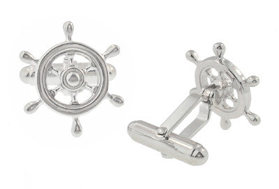 Ship's Wheel Nautical Cufflinks in Solid Sterling Silver - Item: SCL112 - Image: 2