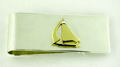 Sterling Silver Money Clip with 14 Karat Solid Gold Sailboat Accent