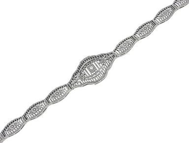 Vintage Style Art Deco Floral Filigree Diamond Bracelet in Sterling Silver - alternate view