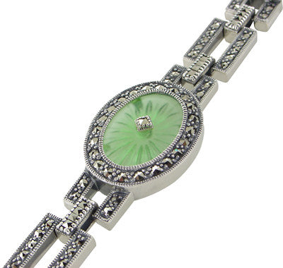 Art Deco Verdelite Starburst Crystal Marcasite Bracelet in Sterling Silver - Item: SSBR14 - Image: 3