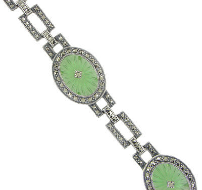 Art Deco Verdelite Starburst Crystal Marcasite Bracelet in Sterling Silver - Item: SSBR14 - Image: 2