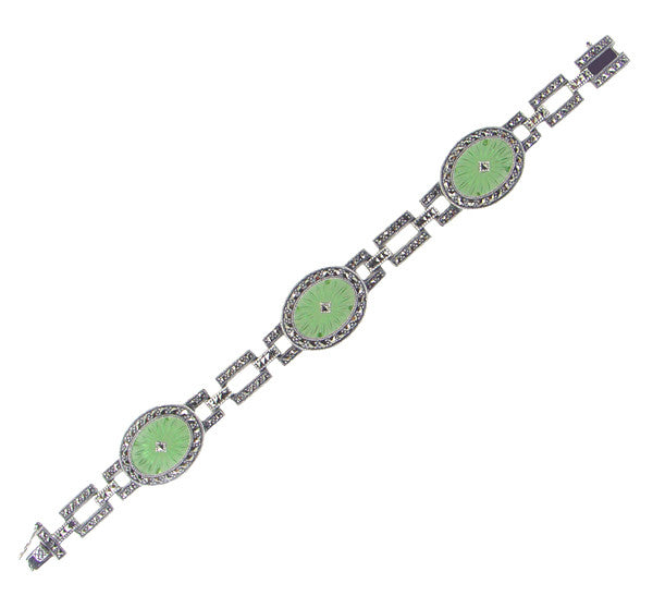 Art Deco Verdelite Starburst Crystal Marcasite Bracelet in Sterling Silver