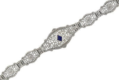 Art Deco Filigree Sapphire Bracelet in Sterling Silver