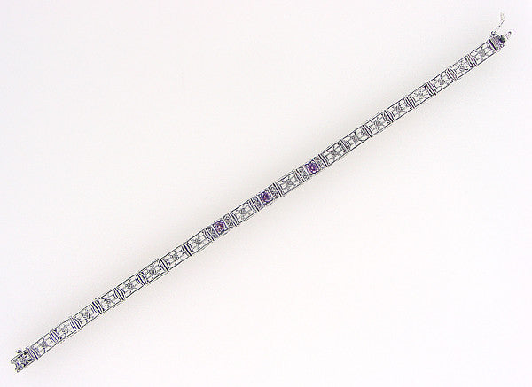 Art Deco Filigree Straightline Amethyst Bracelet in Sterling Silver - Item: SSBR8 - Image: 3
