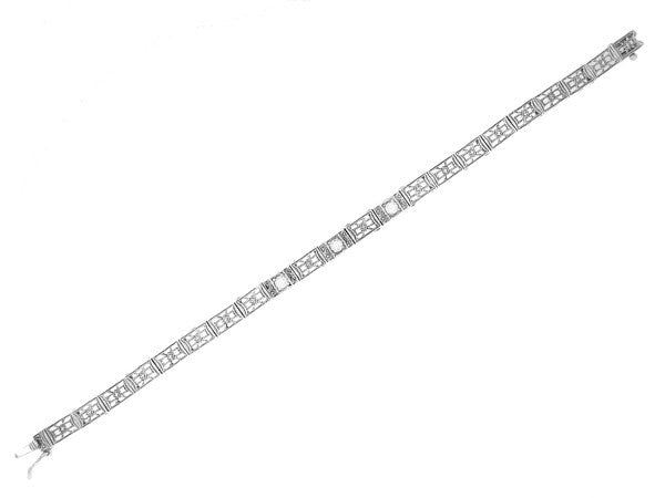 Art Deco Straightline Cubic Zirconia Filigree Bracelet in Sterling Silver - Item: SSBR8CZ - Image: 3
