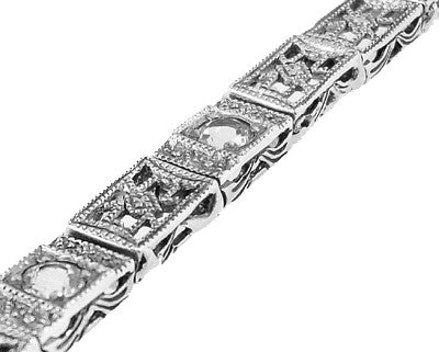 Art Deco Straightline Cubic Zirconia Filigree Bracelet in Sterling Silver - Item: SSBR8CZ - Image: 2