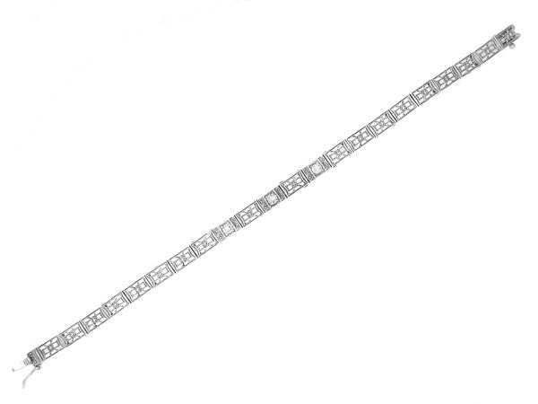 Art Deco Filigree Straightline White Topaz Bracelet in Sterling Silver - Item: SSBR8WT - Image: 3