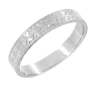 4mm Art Deco Engraved Wheat Flat Wedding Ring in Sterling Silver - alternate view
