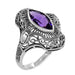 Art Deco Marquise Amethyst Filigree Cocktail Ring in Sterling Silver