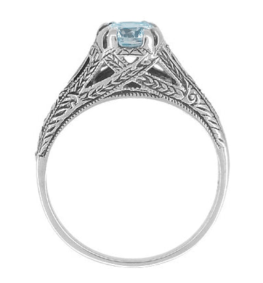 Art Deco Filigree Engraved Blue Topaz Promise Ring in Sterling Silver - alternate view