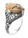 Art Deco Filigree Carnelian Shell Cameo Ring with Diamond  in Sterling Silver