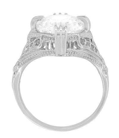Art Deco Filigree Engraved Oval Cubic Zirconia ( CZ ) Statement Ring in Sterling Silver - 7 Carats - Item: SSR157CZ - Image: 4