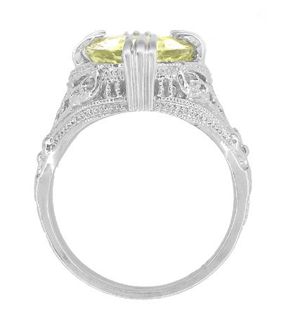Art Deco Oval Filigree Lemon Quartz Statement Ring in Sterling Silver | 4.35 Carats - Item: SSR157LQ - Image: 4