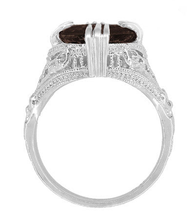 Art Deco Filigree Claw Prong Statement Ring - 4.30 Carat Oval Smoky Quartz Ring in Sterling Silver - Item: SSR157SQ - Image: 4
