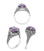 Art Deco Flowers and Leaves Amethyst and Diamond Filigree Ring  in Sterling Silver