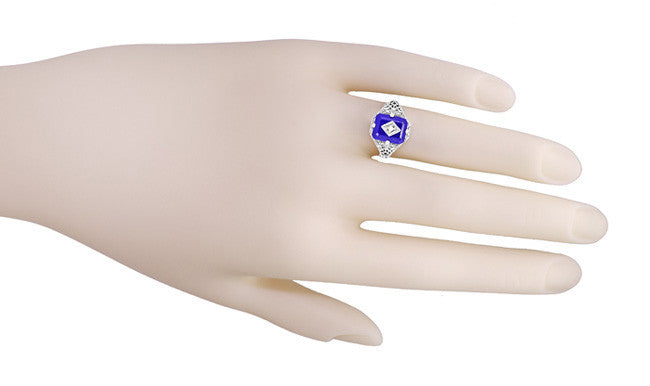 Caroline's Daylight Ring - Art Deco Filigree Diamond and Lapis Lazuli Ring in Sterling Silver - Item: SSR15LA - Image: 6