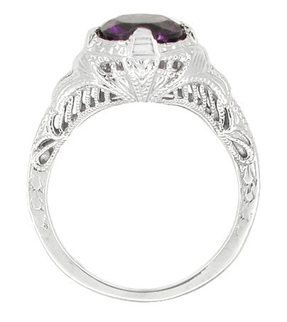 Art Deco Amethyst Promise Ring in Sterling Silver with Engraved Filigree - Item: SSR161AM - Image: 2