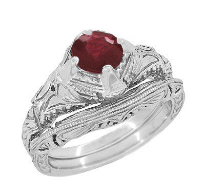 Art Deco Engraved Filigree 1.20 Carat Ruby Promise Ring in Sterling Silver - Item: SSR161R - Image: 3