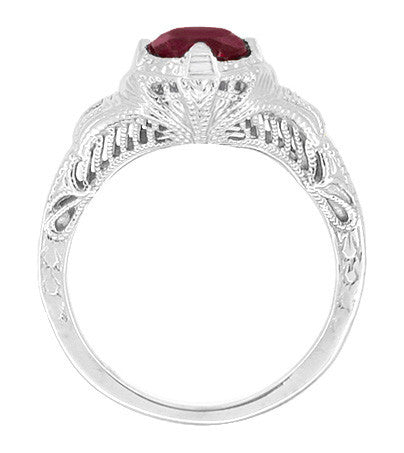 Art Deco Engraved Filigree 1.20 Carat Ruby Promise Ring in Sterling Silver - Item: SSR161R - Image: 2