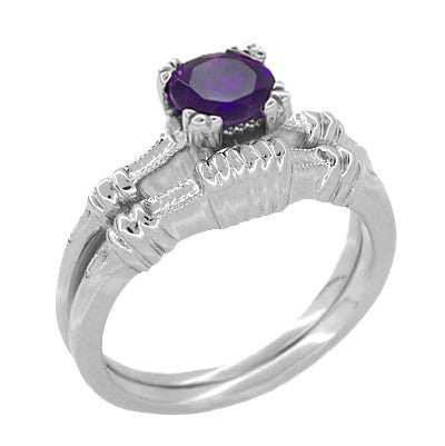 Art Deco Hearts and Clovers Amethyst Solitaire Promise Ring in Sterling Silver - Item: SSR163AM - Image: 3