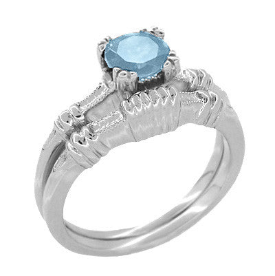 Art Deco Hearts and Clovers 1 Carat Solitaire Sky Blue Topaz Promise Ring in Sterling Silver - Item: SSR163BT - Image: 3