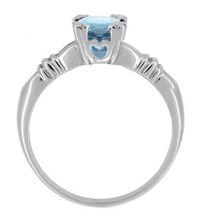 Art Deco Hearts and Clovers 1 Carat Solitaire Sky Blue Topaz Promise Ring in Sterling Silver - Item: SSR163BT - Image: 2
