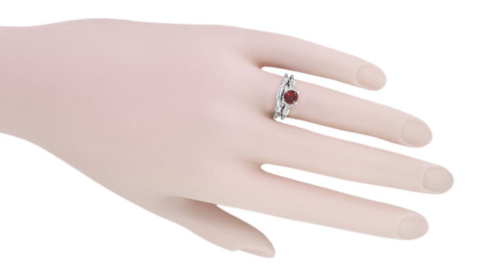 Art Deco Hearts and Clovers 1 Carat Almandine Garnet Solitaire Promise Ring in Sterling Silver - Item: SSR163G - Image: 5