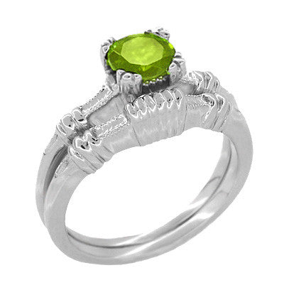 Art Deco Hearts and Clovers 1 Carat Peridot Solitaire Promise Ring in Sterling Silver - Item: SSR163P - Image: 4