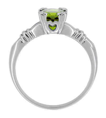 Art Deco Hearts and Clovers 1 Carat Peridot Solitaire Promise Ring in Sterling Silver - Item: SSR163P - Image: 2