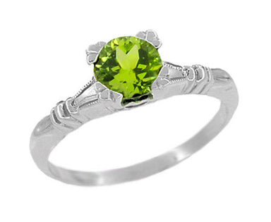 Art Deco Hearts and Clovers 1 Carat Peridot Solitaire Promise Ring in Sterling Silver