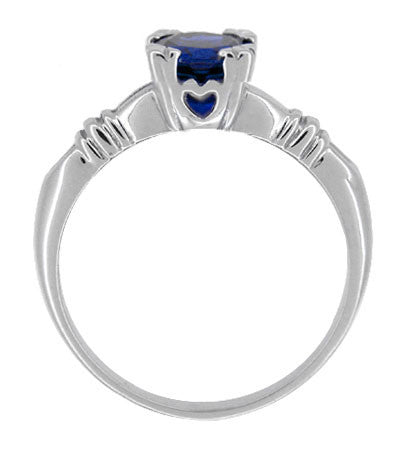 Art Deco Hearts and Clovers 1 Carat Blue Sapphire Promise Ring Solitaire in Sterling Silver - Item: SSR163S - Image: 2