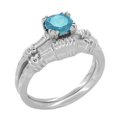 Art Deco Hearts and Clovers 1 Carat Swiss Blue Topaz Solitaire Promise Ring in Sterling Silver - Item: SSR163WBT - Image: 5