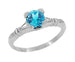 Art Deco Hearts and Clovers 1 Carat Swiss Blue Topaz Solitaire Promise Ring in Sterling Silver