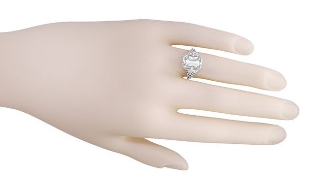 Art Deco White Topaz Filigree Ring in Sterling Silver - Item: SSR16WT - Image: 4