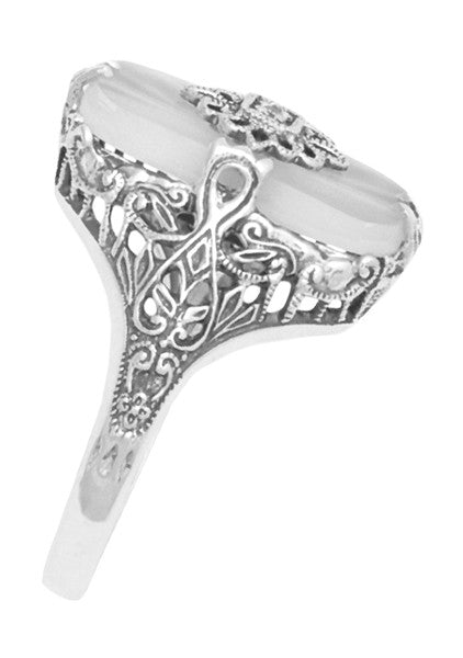 Art Deco Vintage Filigree Sun Ray Crystal and Diamond Right Hand Cocktail Ring in Sterling Silver - Item: SSR18C - Image: 3