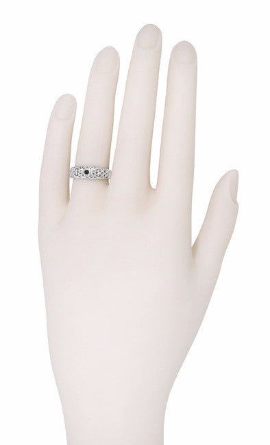 Edwardian Vintage Scroll Filigree Black Diamond Promise Ring in Sterling Silver - Item: SSR197BLD - Image: 3