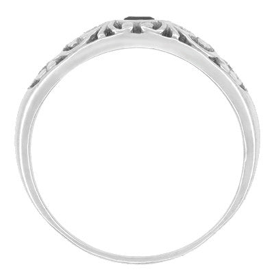 Edwardian Vintage Scroll Filigree Black Diamond Promise Ring in Sterling Silver - Item: SSR197BLD - Image: 2
