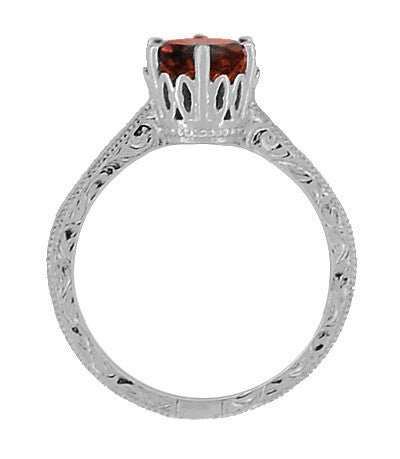 Art Deco Crown Almandine Garnet Promise Ring in Sterling Silver - Item: SSR199G - Image: 4