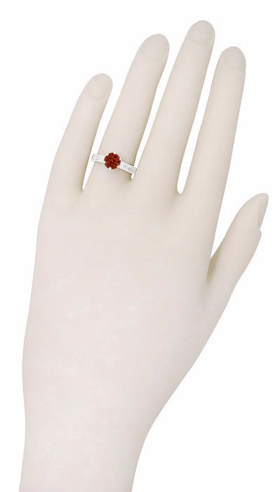Art Deco Crown Almandine Garnet Promise Ring in Sterling Silver - Item: SSR199G - Image: 6