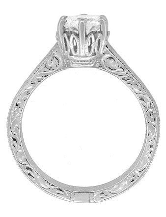 Art Deco Sterling Silver White Topaz Solitaire Ring - Vintage Filigree Crown Promise Ring - Item: SSR199WT - Image: 4