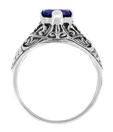 Filigree Edwardian Dome Sapphire Promise Ring in Sterling Silver - alternate view