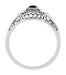 Art Deco Filigree Blue Sapphire Promise Ring in Sterling Silver with Side Diamonds