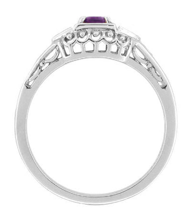 Art Deco Amethyst and Diamonds Filigree Antique Style Promise Ring in Sterling Silver - alternate view