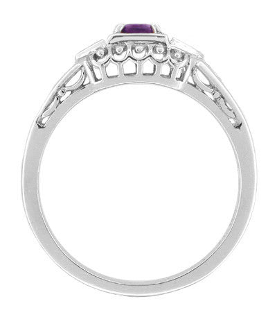 Art Deco Amethyst and Diamonds Filigree Antique Style Promise Ring in Sterling Silver - Item: SSR228A - Image: 2