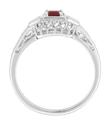 Art Deco Filigree Ruby Promise Ring in Sterling Silver with Diamond Side Stones - alternate view