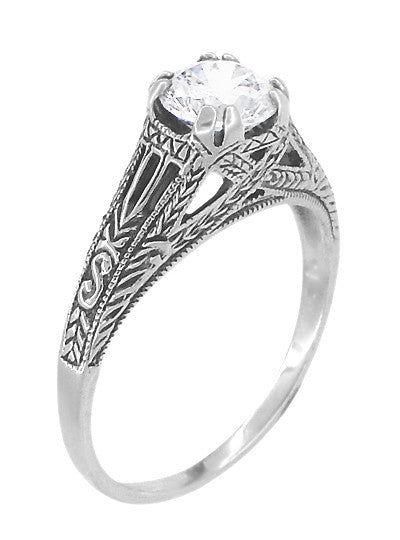 Art Deco Cubic Zirconia ( CZ ) Filigree Engraved Promise  Ring in Sterling Silver | 1.45 Carats - Item: SSR2CZ - Image: 3