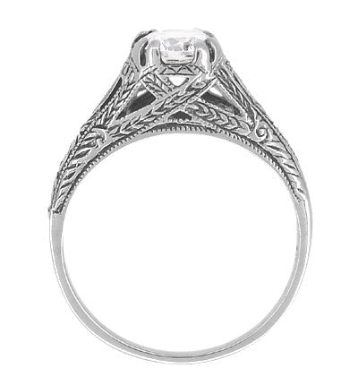 Art Deco Cubic Zirconia ( CZ ) Filigree Engraved Promise  Ring in Sterling Silver | 1.45 Carats - Item: SSR2CZ - Image: 4