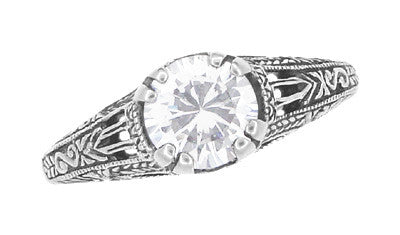 Art Deco Cubic Zirconia ( CZ ) Filigree Engraved Promise  Ring in Sterling Silver | 1.45 Carats - Item: SSR2CZ - Image: 5
