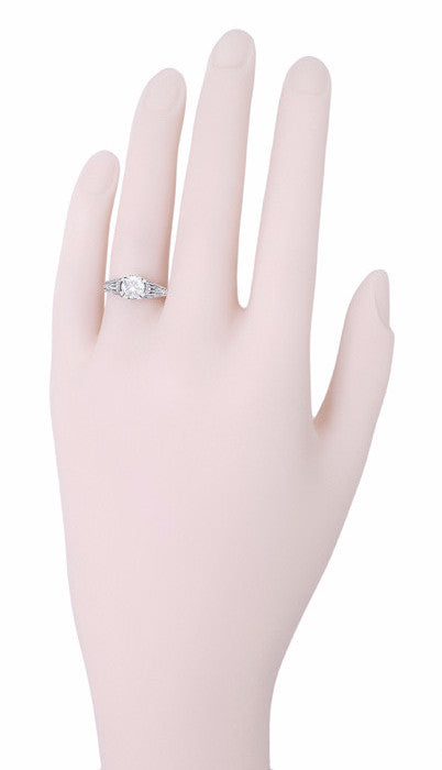 Art Deco Cubic Zirconia ( CZ ) Filigree Engraved Promise  Ring in Sterling Silver | 1.45 Carats - Item: SSR2CZ - Image: 6